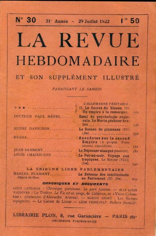 Livrenpoche : La revue hebdomadaire 31e année n°30 - Collectif - Livre