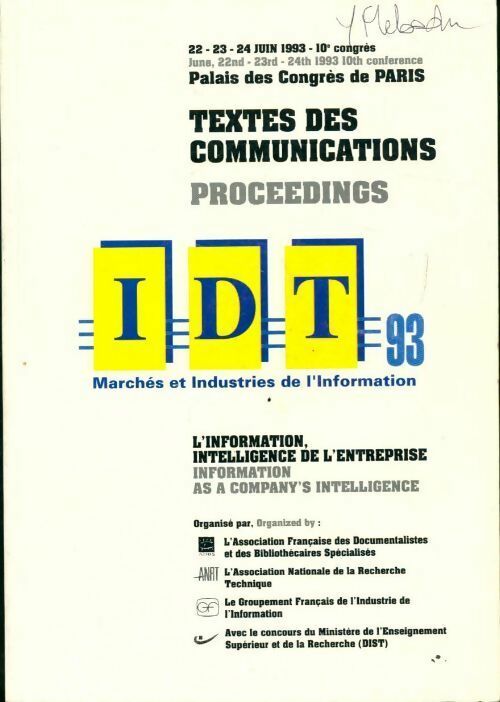 Livrenpoche : IDT 93 : L'information intelligence de l'entreprise - Collectif - Livre