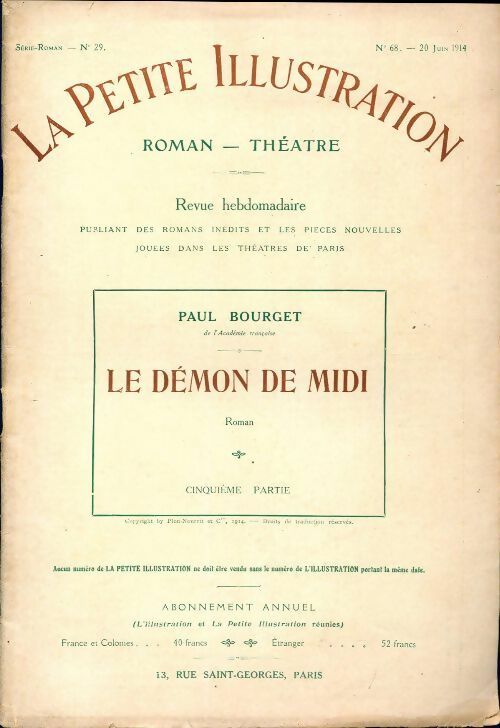 Livrenpoche : La petite illustration n°29 : Le démon de midi de Paul Bourget - Collectif - Livre