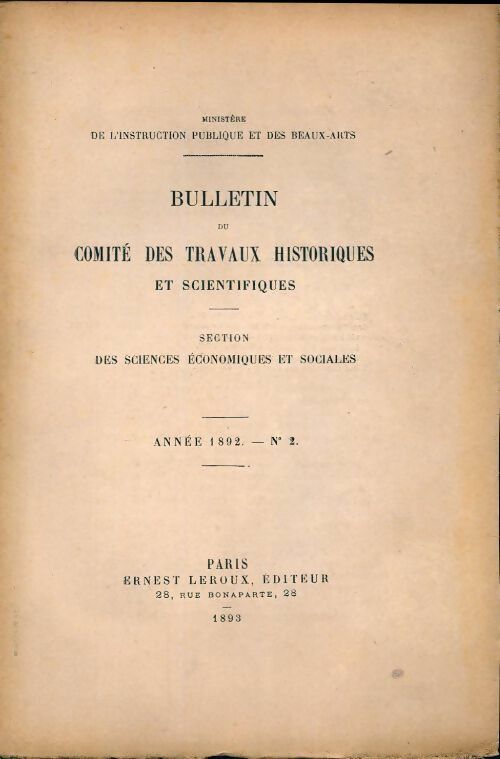 Livrenpoche : Bulletin du comité des travaux historiques et scientifiques 1892 n°2 - Collectif - Livre