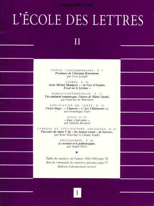 Livrenpoche : L'école des lettres 81e année - 15 septembre 1989 - Collectif - Livre