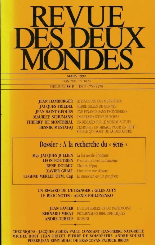 Revue des deux mondes Mars 1992 - Collectif -  Revue des deux mondes - Livre