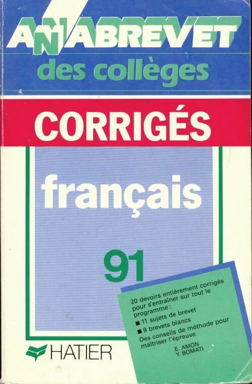 Livrenpoche : Français Brevet Corrigés 1991 - Evelyne Amon - Livre