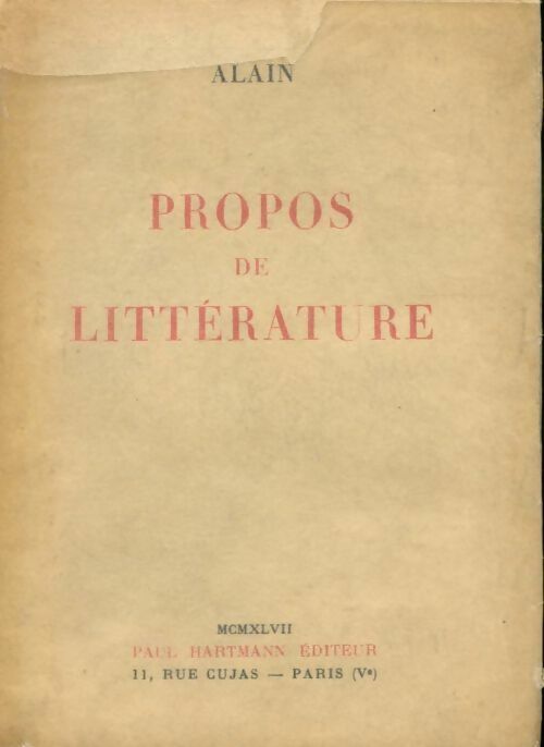 Livrenpoche : Propos de littérature - Alain - Livre