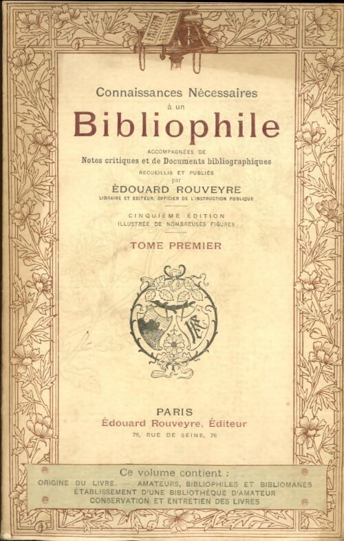 Livrenpoche : Connaissances nécessaires à un bibliophile  tome I - Edouard Rouveyre - Livre