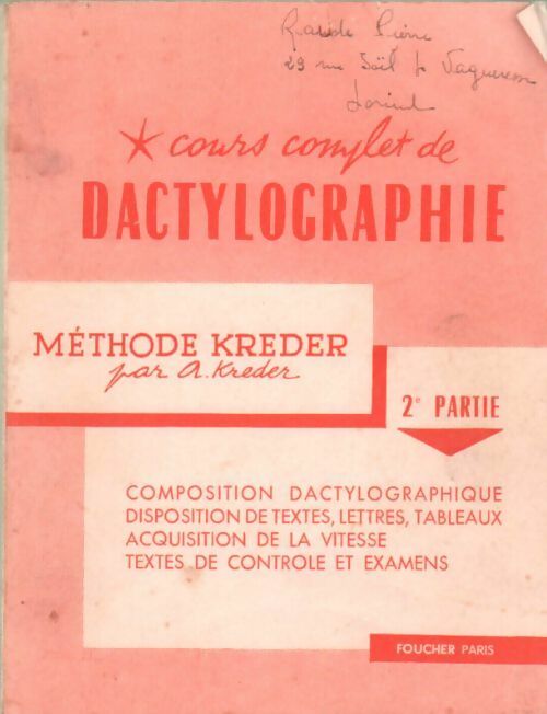 Livrenpoche : Cours complet de dactylographie 2ème partie - A. Kreder - Livre