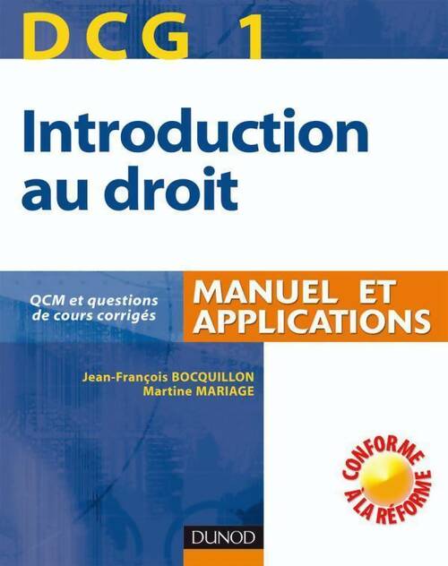 Livrenpoche : Introduction au droit DCG1. Manuel et applications - Jean-François Bocquillon, Martine Mariage - Livre