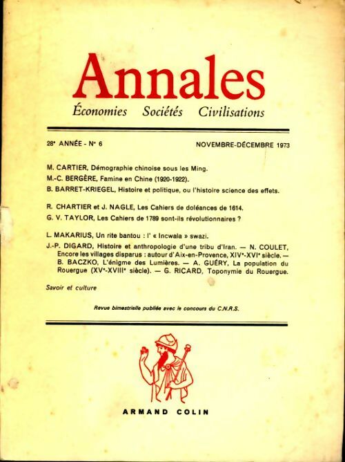 Annales 28e année n°6 - Collectif -  Annales - Livre