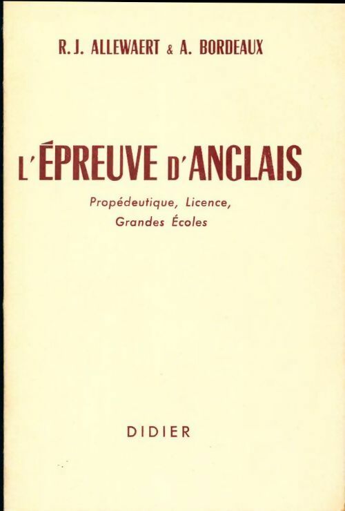 Livrenpoche : L'épreuve d'anglais - R. J. Allewaert, A. Bordeaux - Livre