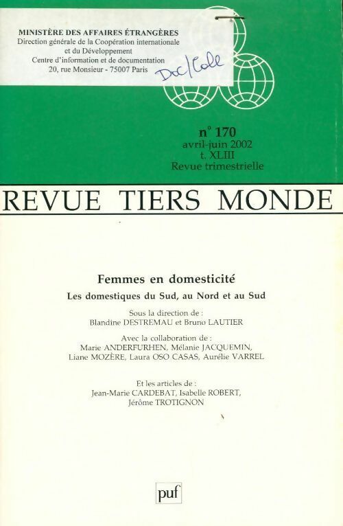 Livrenpoche : Tiers monde n°170 Tome XLIII : Femmes en domesticité - Collectif - Livre