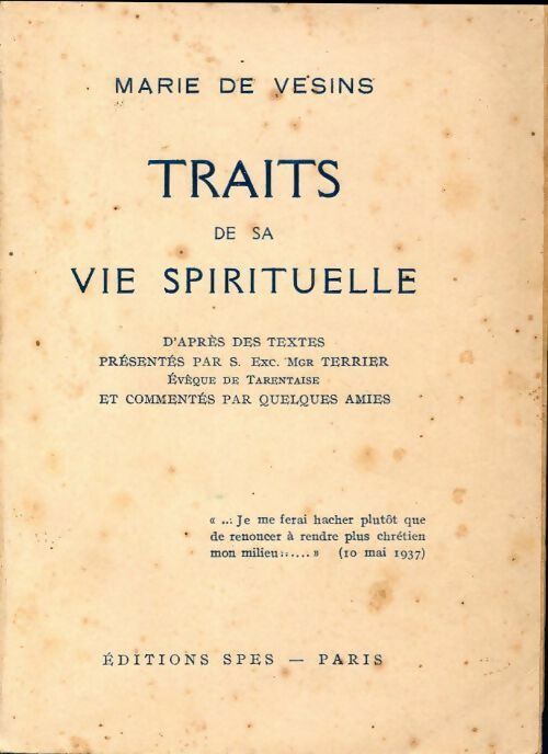 Livrenpoche : Traits de sa vie spirituelle - Marie De Vesins - Livre