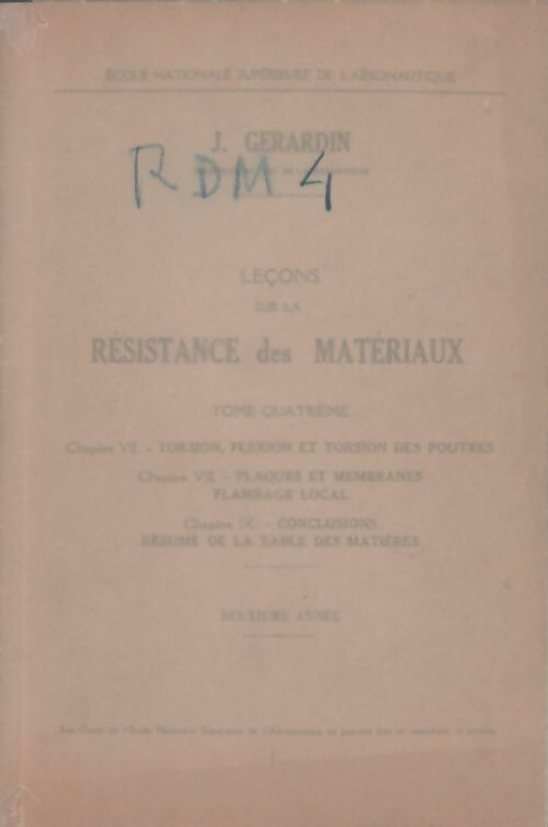 Livrenpoche : Leçons sur la résistance des matériaux - J. Gérardin - Livre