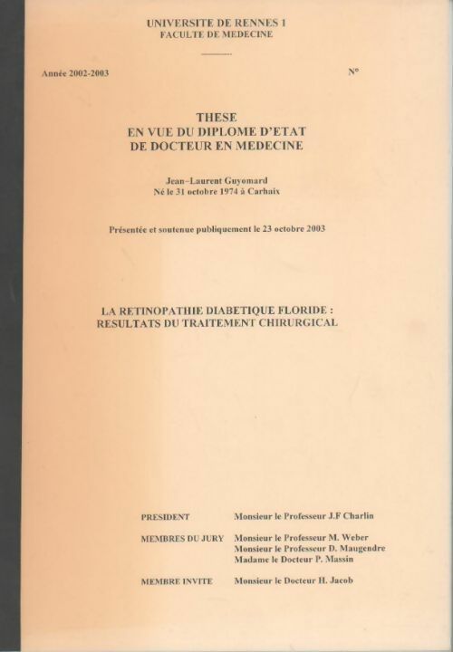 Livrenpoche : Thèse en vue du diplôme d'Etat de docteur en médecine - Jean-Laurent Guyomard - Livre