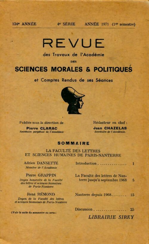 Livrenpoche : Revue des travaux de l'académie des sciences morales et politiques -  Clarac, Jean Chazelas - Livre