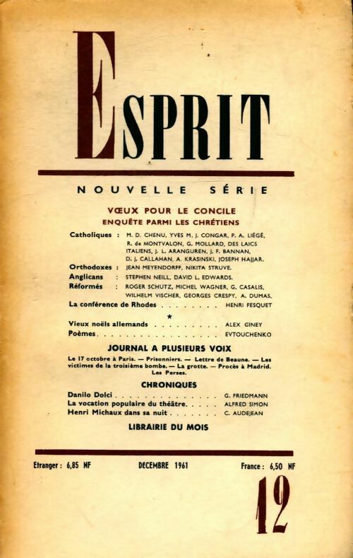 Livrenpoche : Esprit n°12 : v?ux pour le concile - Collectif - Livre