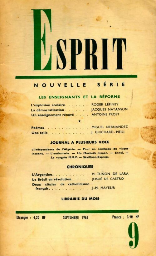 Livrenpoche : Esprit n°9 : les enseignants et la réforme - Collectif - Livre