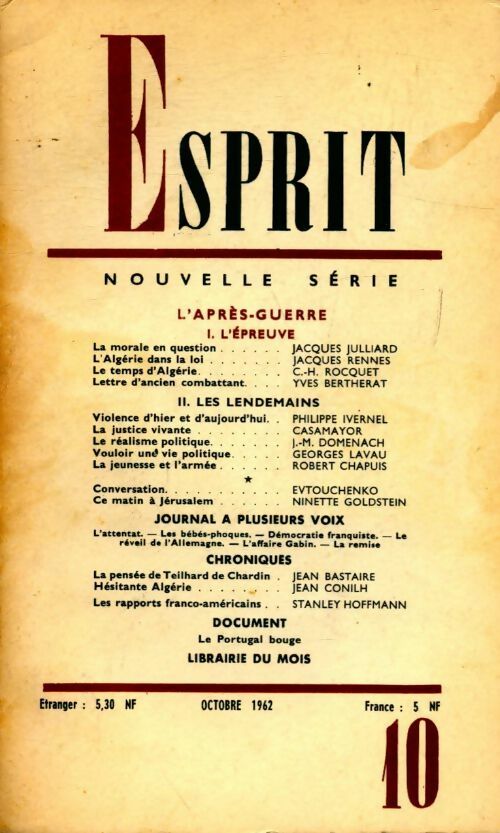 Livrenpoche : Esprit n°10 : l'après-guerre - Collectif - Livre
