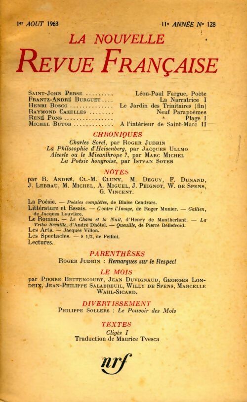 Livrenpoche : La nouvelle revue française n°128 - Collectif - Livre