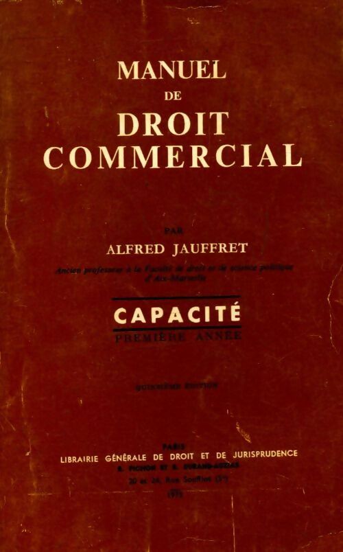 Livrenpoche : Manuel de droit commercial : Capacité - Alfred Jauffret - Livre