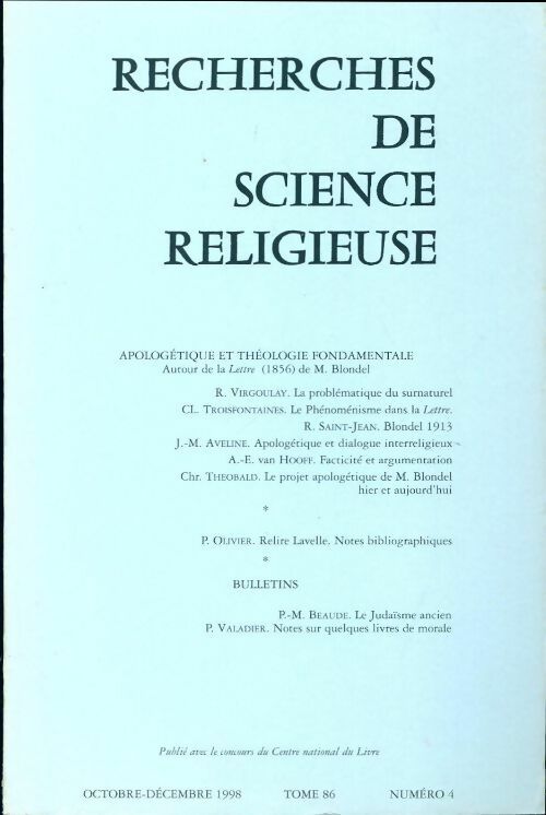 Livrenpoche : Recherches de science religieuse n°86-4 - Collectif - Livre