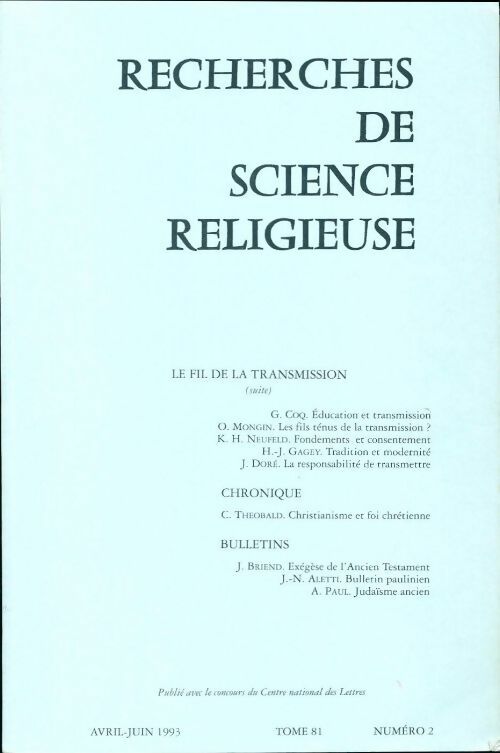 Livrenpoche : Recherches de science religieuse n°81-2 - Collectif - Livre