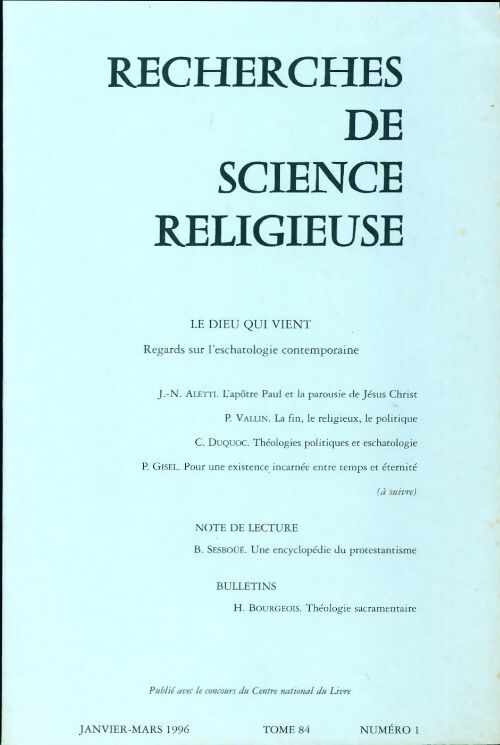 Livrenpoche : Recherches de science religieuse n°84-1 - Collectif - Livre