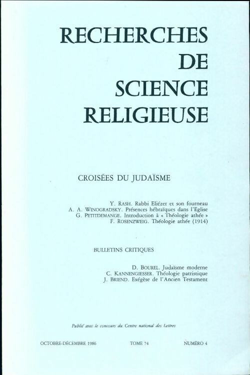 Livrenpoche : Recherches de science religieuse n°74-4 : Croisées du judaïsme - Collectif - Livre