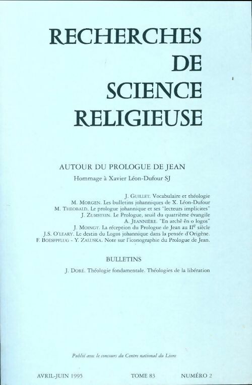 Livrenpoche : Recherches de science religieuse n°83-2 : Autour du prologue de Jean - Collectif - Livre