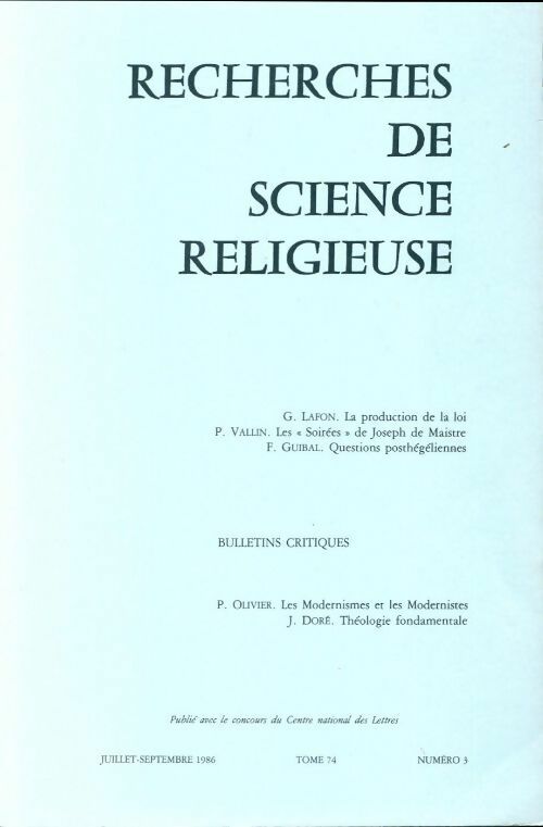 Livrenpoche : Recherches de science religieuse n°74-3 - Collectif - Livre