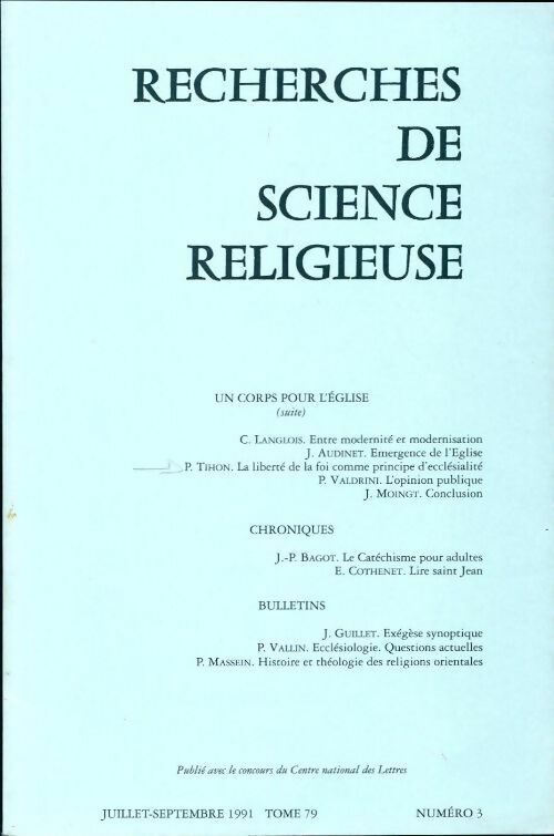 Livrenpoche : Recherches de science religieuse n°79-3 - Collectif - Livre