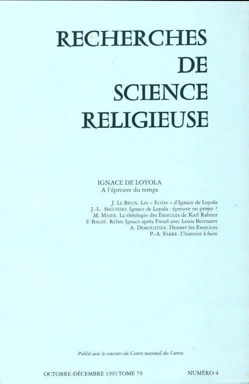 Livrenpoche : Recherches de science religieuse n°79-4 : Ignace de Loyola - Collectif - Livre