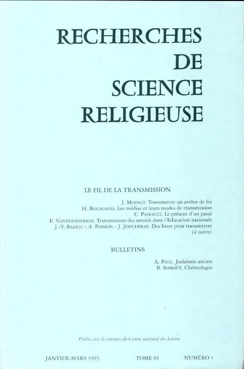 Livrenpoche : Recherches de science religieuse n°81-1 - Collectif - Livre