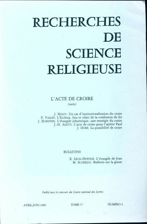 Livrenpoche : Recherches de science religieuse n°77-2 : L'acte de croire (suite) - Collectif - Livre