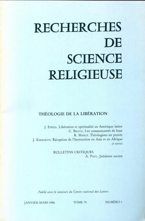 Livrenpoche : Recherches de science religieuse n°74-1 - Collectif - Livre