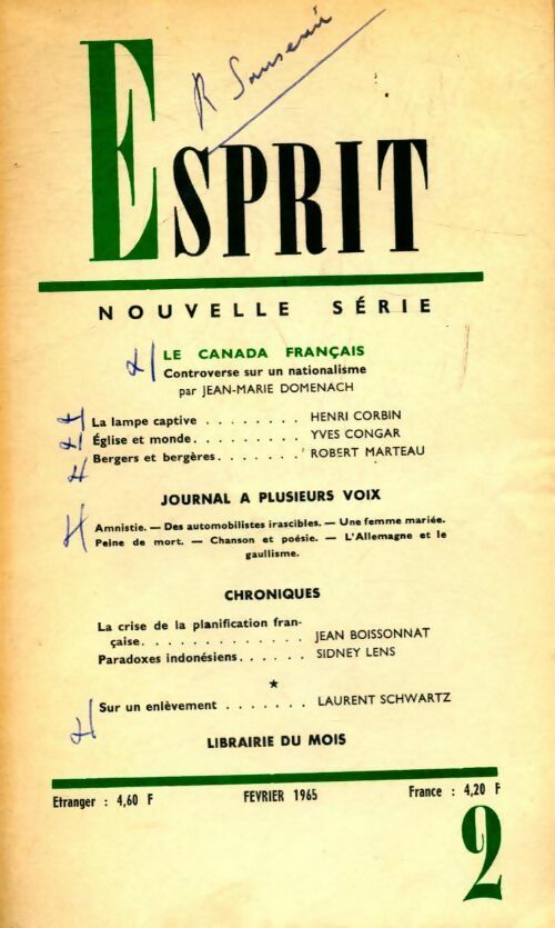 Livrenpoche : Esprit n°335 : le Canada français - Collectif - Livre