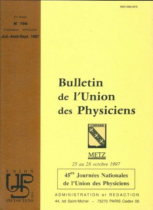 Livrenpoche : Bulletin de l'union des physiciens n°796 - Collectif - Livre