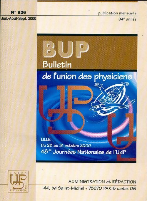Livrenpoche : Bulletin de l'union des physiciens n°826 - Collectif - Livre
