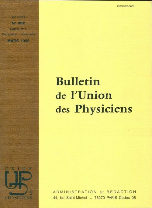 Livrenpoche : Bulletin de l'union des physiciens n°802 Cahier n°1 - Collectif - Livre