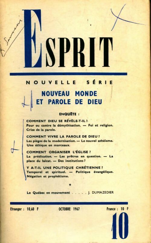 Livrenpoche : Esprit n°364 : Nouveau monde et parole de Dieu - Collectif - Livre