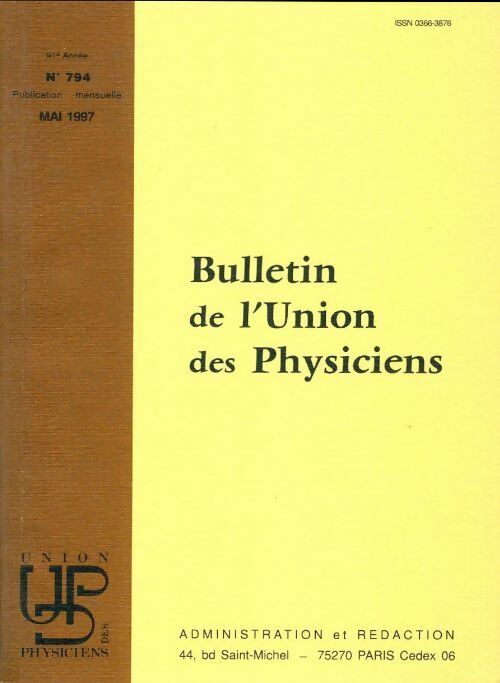 Livrenpoche : Bulletin de l'union des physiciens n°794 - Collectif - Livre