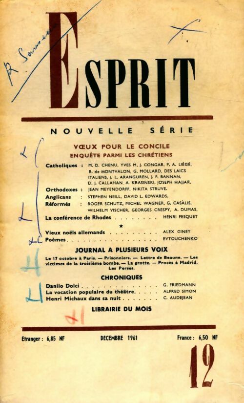 Livrenpoche : Esprit n°301 : Voeux pour le concile - Collectif - Livre
