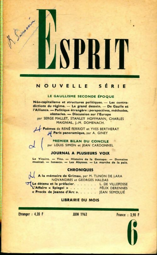 Livrenpoche : Esprit n°318 : Le gaullisme seconde époque - Collectif - Livre