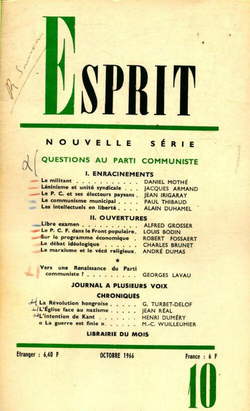 Livrenpoche : Esprit n°353 : Questions au parti communiste - Collectif - Livre