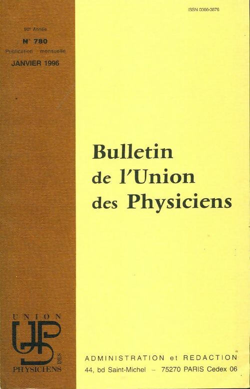 Livrenpoche : Bulletin de l'union des physiciens n°780 - Collectif - Livre