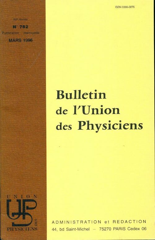 Livrenpoche : Bulletin de l'union des physiciens n°782 - Collectif - Livre