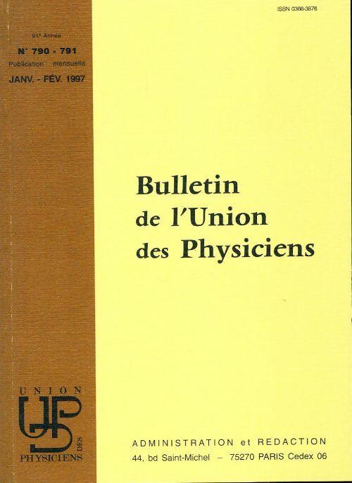 Livrenpoche : Bulletin de l'union des physiciens n°790-791 - Collectif - Livre