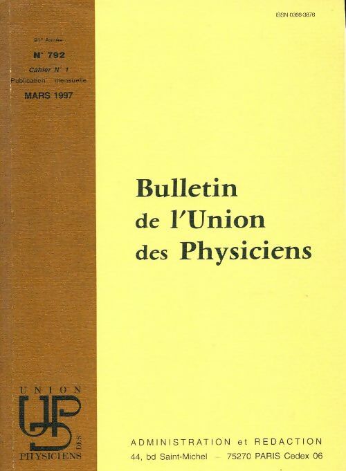 Livrenpoche : Bulletin de l'union des physiciens n°792 Cahier n°1 - Collectif - Livre