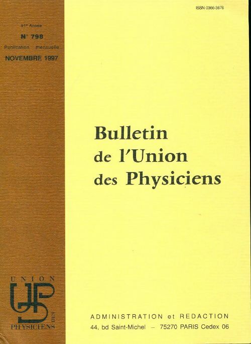 Livrenpoche : Bulletin de l'union des physiciens n°798 - Collectif - Livre