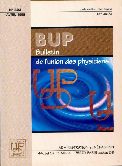 Livrenpoche : Bulletin de l'union des physiciens n°803 - Collectif - Livre