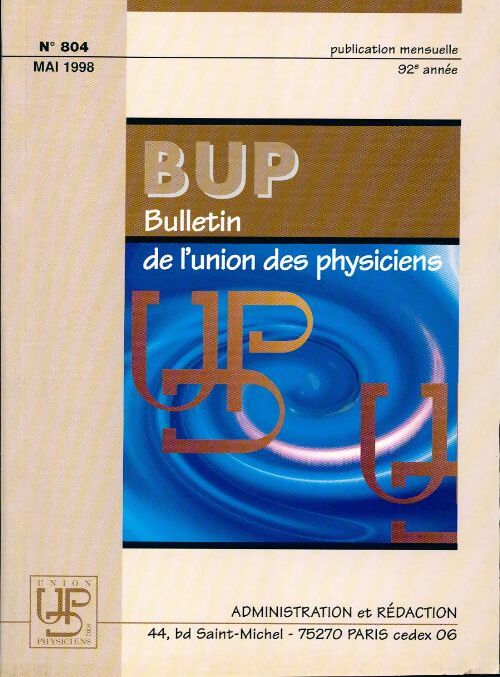 Livrenpoche : Bulletin de l'union des physiciens n°804 - Collectif - Livre